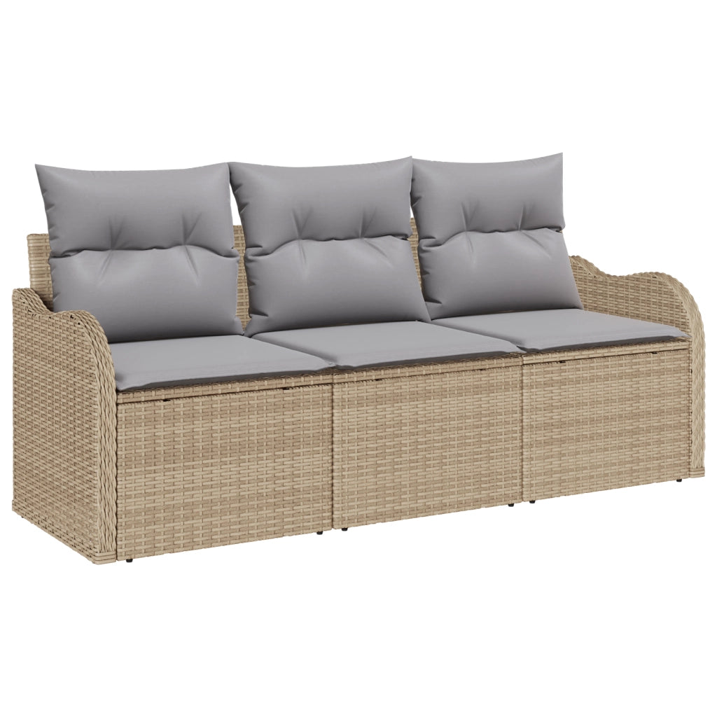 Set di Divano da Giardino a 3 Pezzi con Cuscini Beige