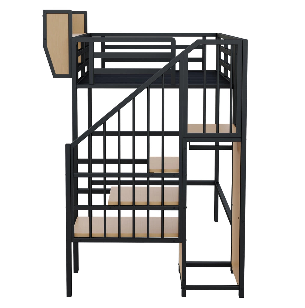 Letto a soppalco 90x200 nero con ripiano regolabile