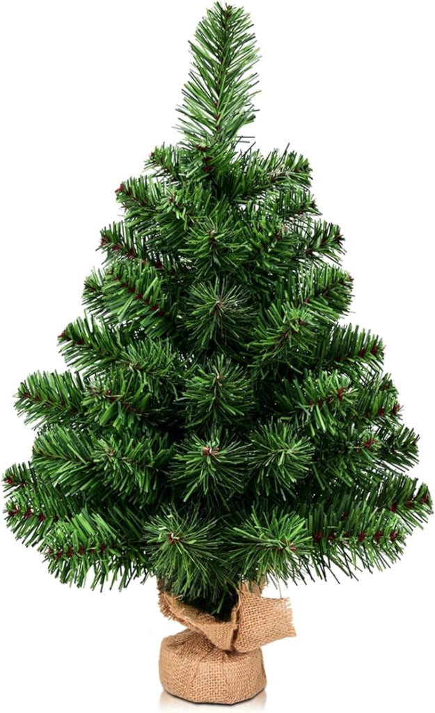 Mini Albero di Natale 60 cm, Albero di Natale Piccolo con 67 Rami e Base in Cemento, Albero di Natale da Tavolo per Casa, Negozio e Ufficio, Verde (60 x 36,5 x 36,5cm)