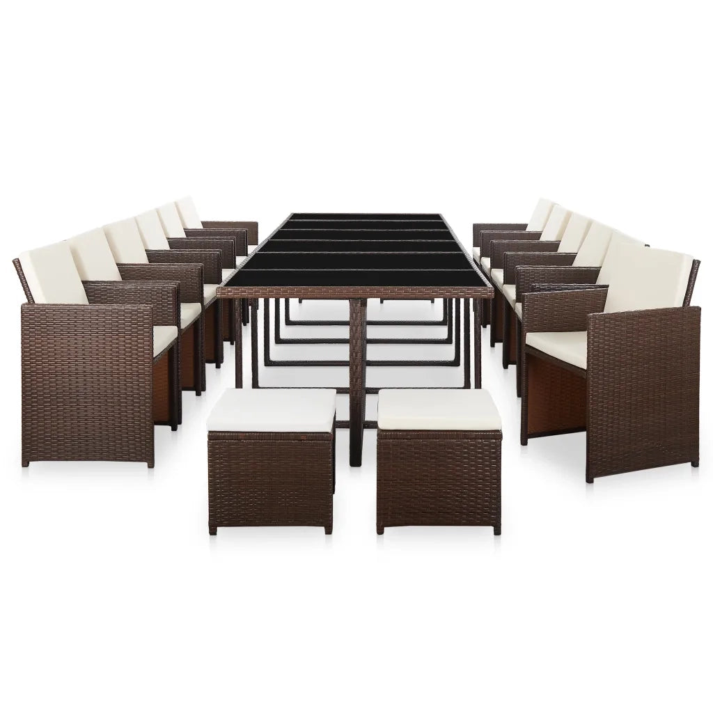 Set da Pranzo da Giardino 17 pz con Cuscini Polyrattan Marrone cod mxl 38888