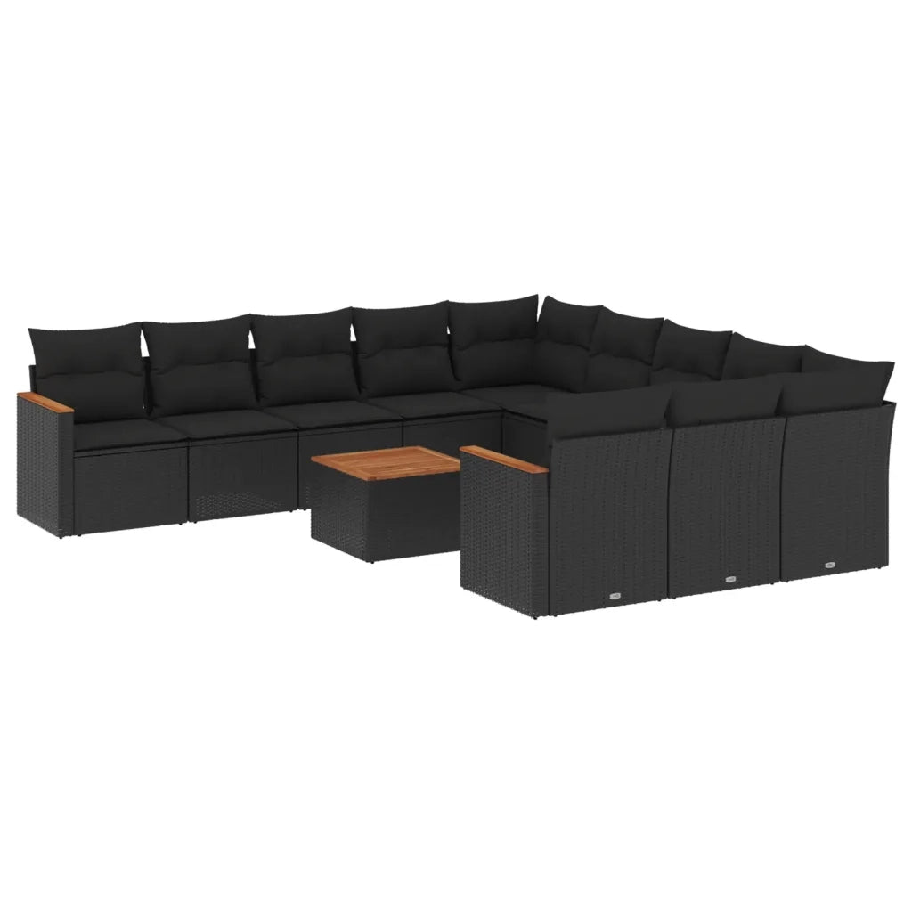 Set Divani da Giardino 12 pz con Cuscini Nero in Polyrattan 3226433