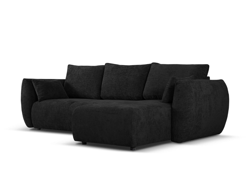 Cosmopolitan Design - Divano convertibile angolare destro con contenitore "Matera" 4 posti in ciniglia nero 