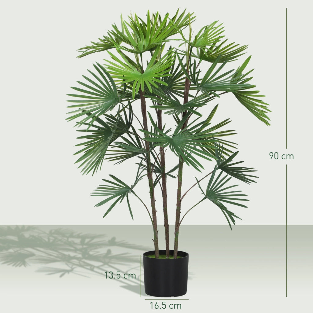 Palma Artificiale da 90 cm a 24 Foglie in Plastica Verde con Vaso da ?16.5x13.5 cm