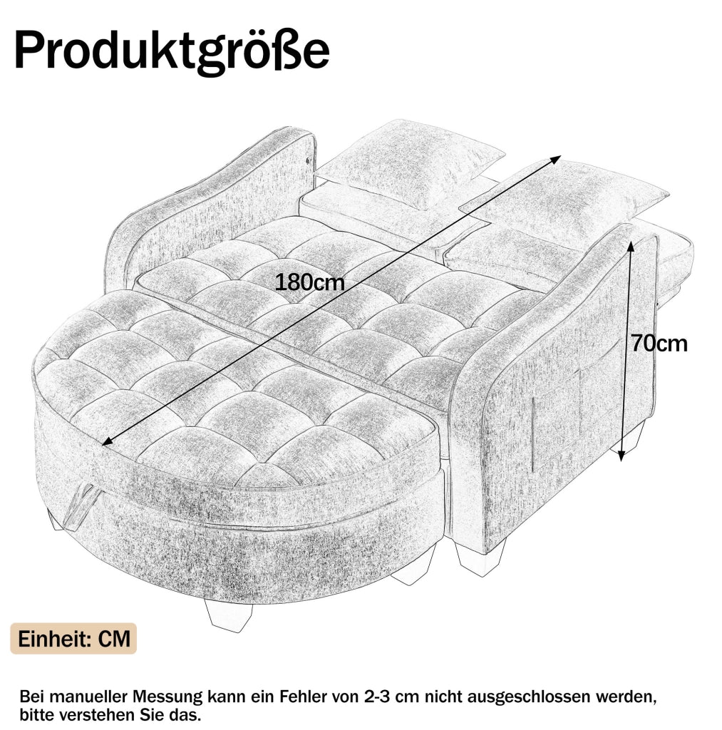 Divano letto 2 in 1 con pouf contenitore; 132x129x93 cm; legno di eucalipto; ciano