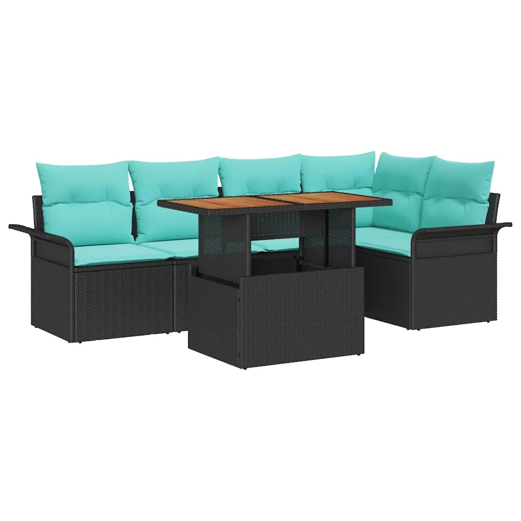 Set Divano da Giardino con archiviazione 6 pcs Nero Poly Rattan