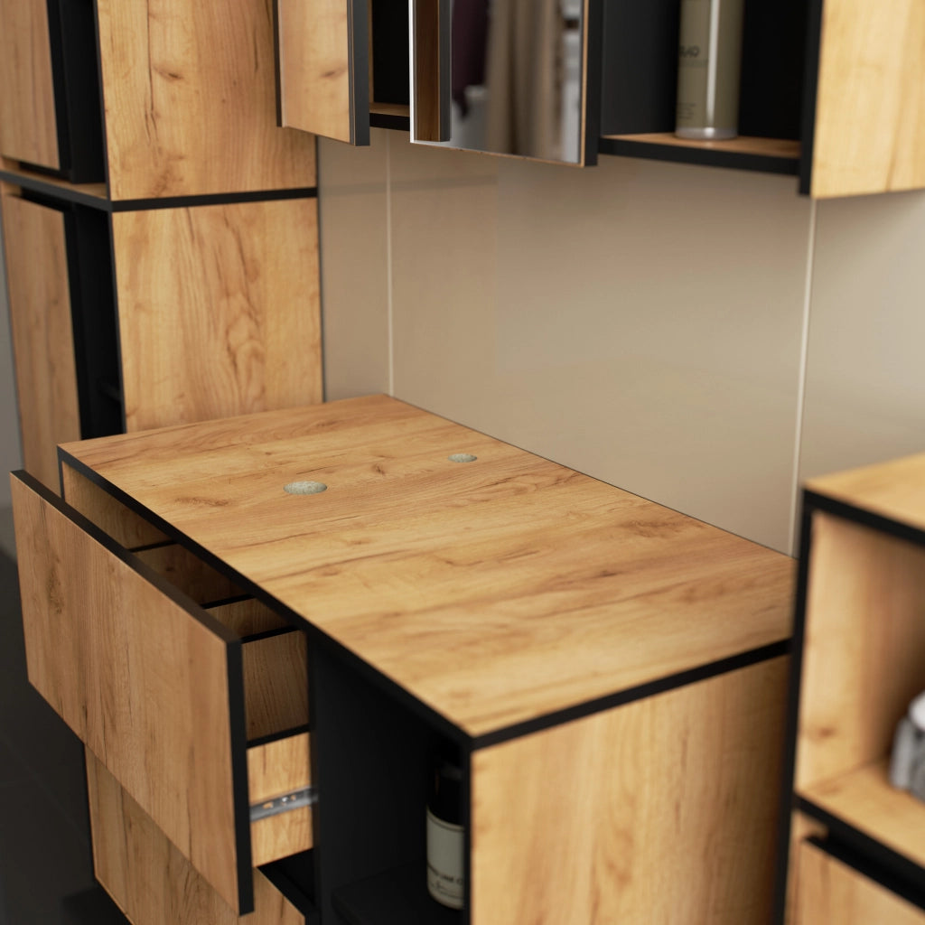 Set di mobili da bagno sospesi VAMI in Rovere Craft con interno Nero con fori per lavabo da appoggio