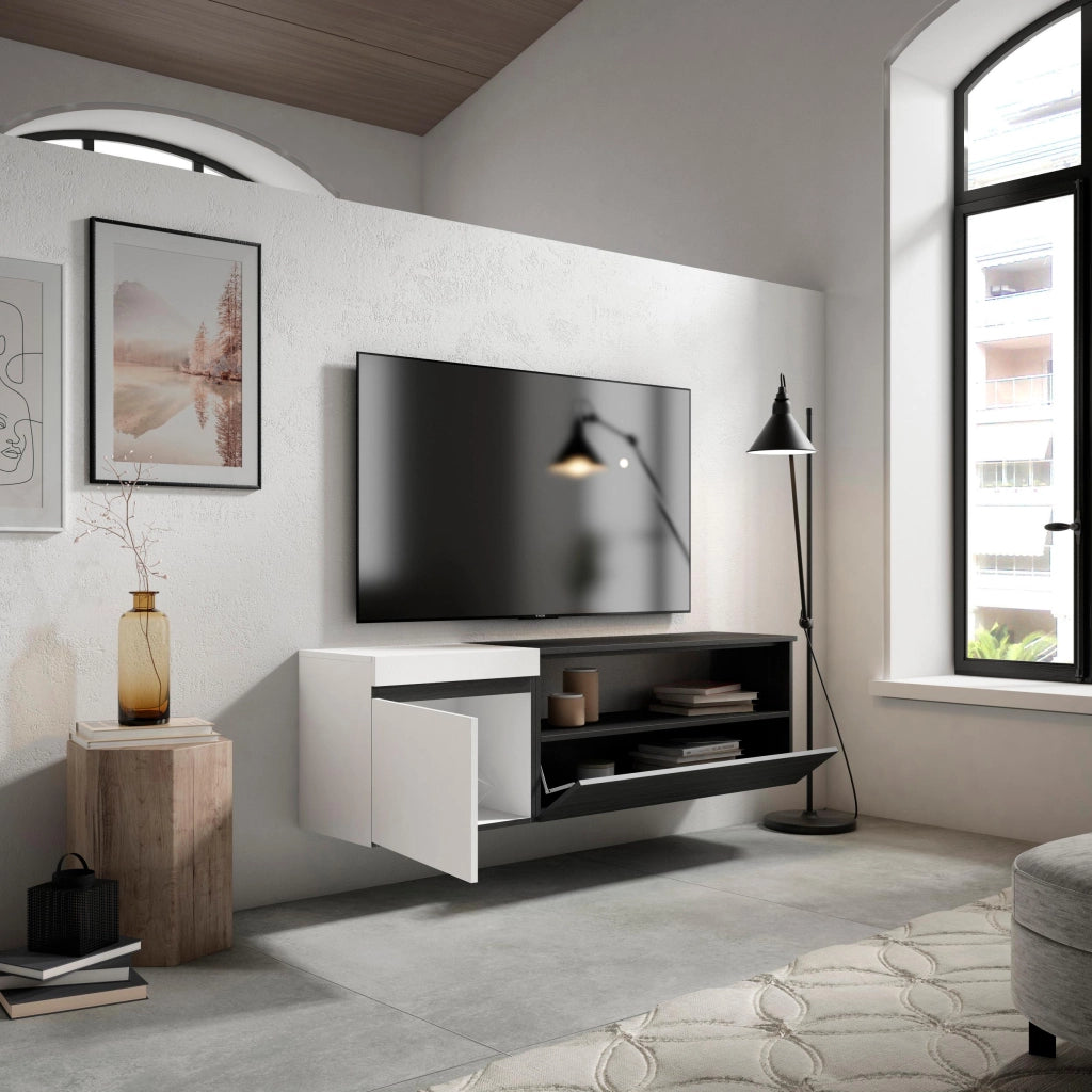 Mobile TV Soggiorno, 150x35x45cm, Per TV fino a 65", da appendere, Bianco e nero RF2447
