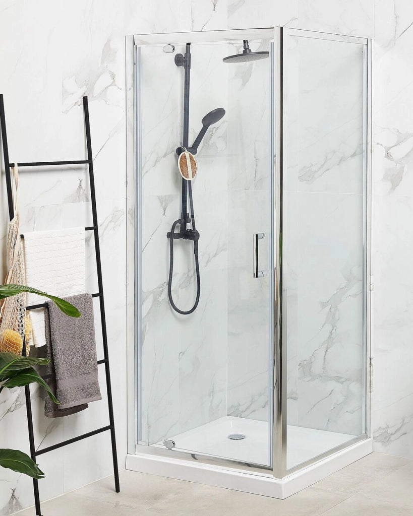Box Doccia Vetro Temperato Argento Cornice Alluminio Anta Singola Quadrata 90 x 90 x 185 cm