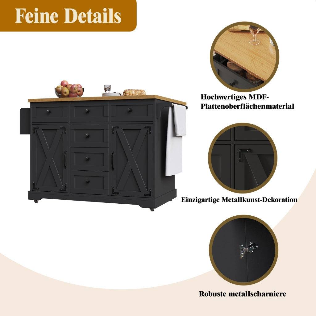 CARRELLO SERVIZIO PIEGHEVOLE 147x70x93 cm Nero MDF e Metallo