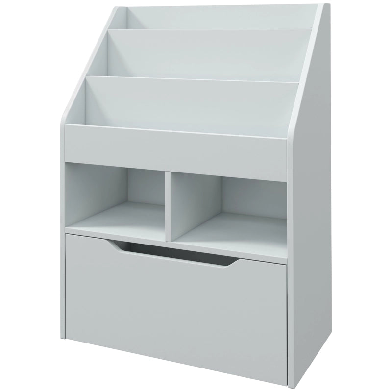 Libreria per bambini con cassetto, 3 scomparti e 2 vani aperti, grigia, 60 x 29,9 x 90 cm