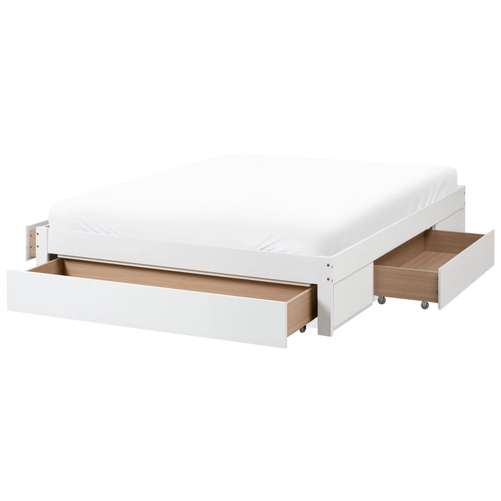 Letto con cassetti senza testiera in legno di gomma bianca 160 x 200 cm design moderno con contenitore