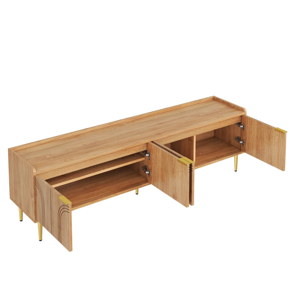 Mobile TV 170x35x47.5 cm con ante scultoree; maniglie in metallo; MDF; naturale