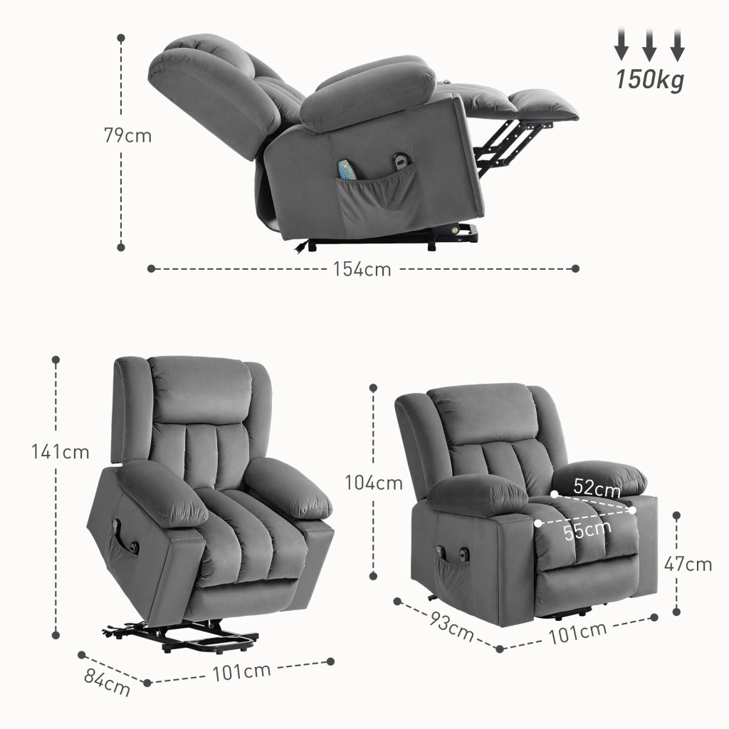 Poltrona Elettrica Reclinabile Massaggiante ¨C Zephmum ¨C Tessuto Grigio Scuro