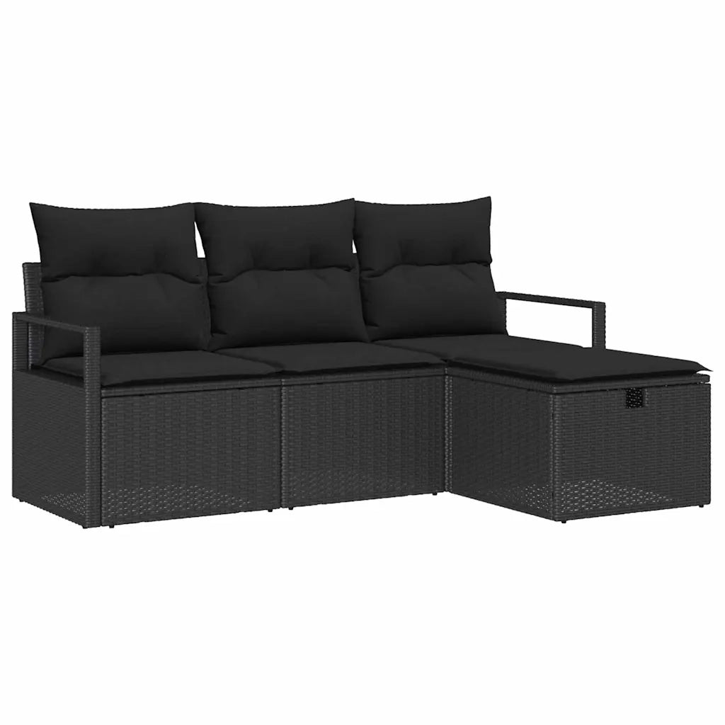 Set di divani con cuscino 4 pcs Nero polyrattan