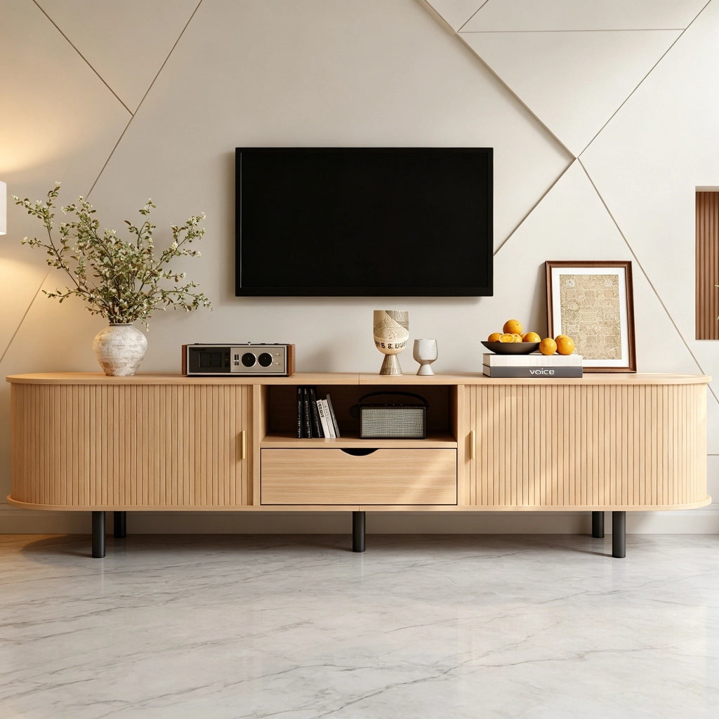 Lowboard per TV naturale in MDF lungo 175 cm
