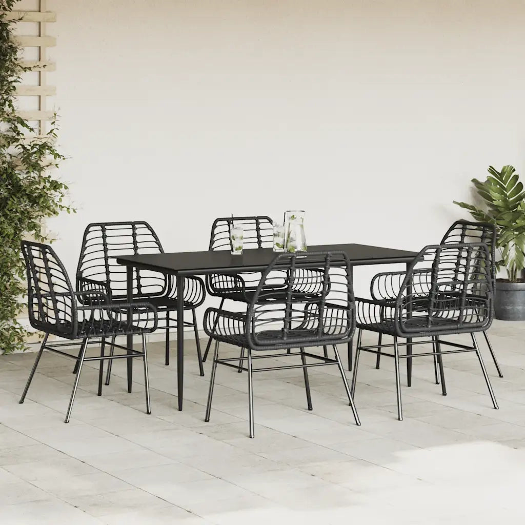 Set Pranzo da Giardino 7 pz Nero Polyrattan Vetro 3334440
