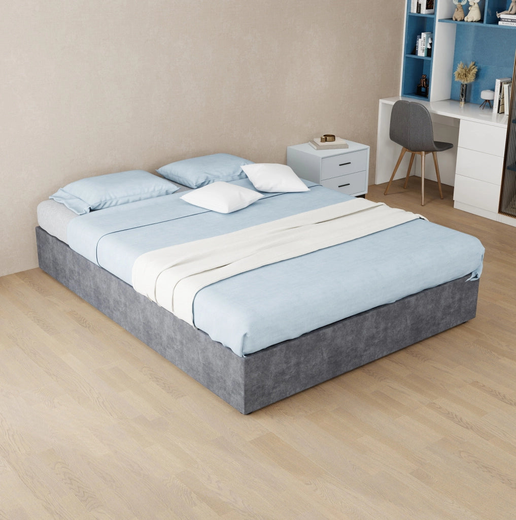 Letto con LED e schienale regolabile 140 x 200 cm in tessuto e metallo grigio
