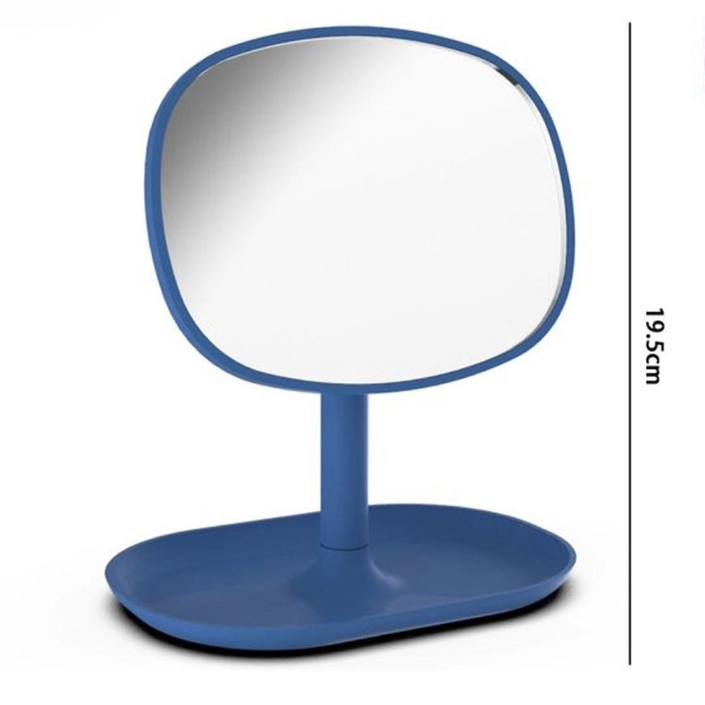 Trade Shop - Specchio Trucco Da Tavolo Blu 19.5cm Arredo Bagno Casa Con Vassoio Make Up 69865 -