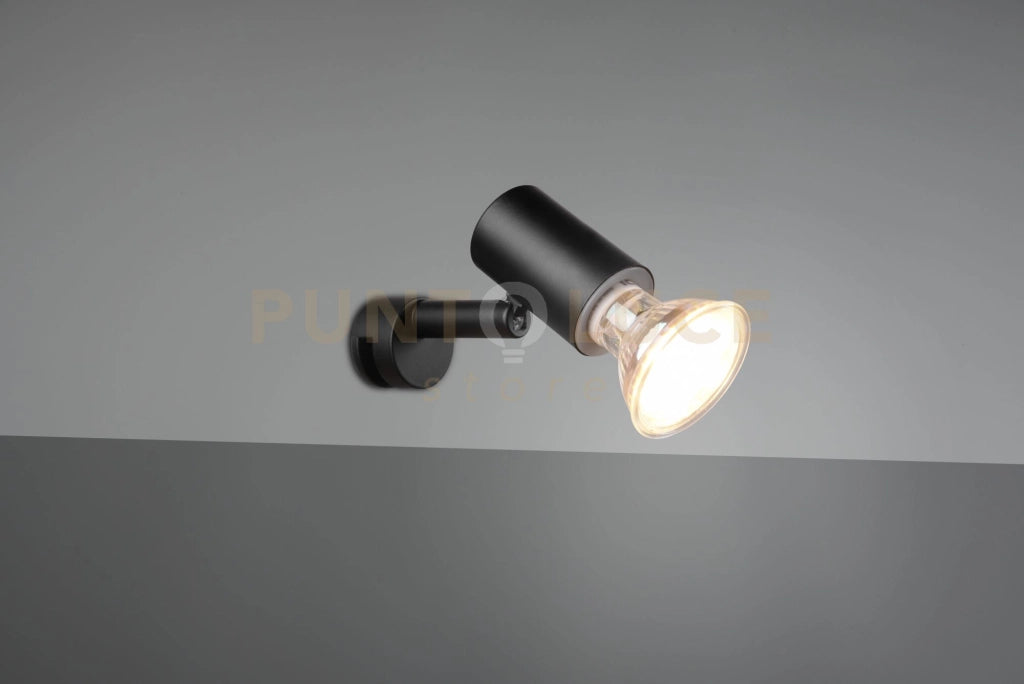 LORENZO H2O APPLIQUE SPOT ORIENTABILE NERO DA APPLICARE SU SPECCHIO IP44 CON INTERRUTTORE P. 10CM 1 LUCE ATTACCO GU10