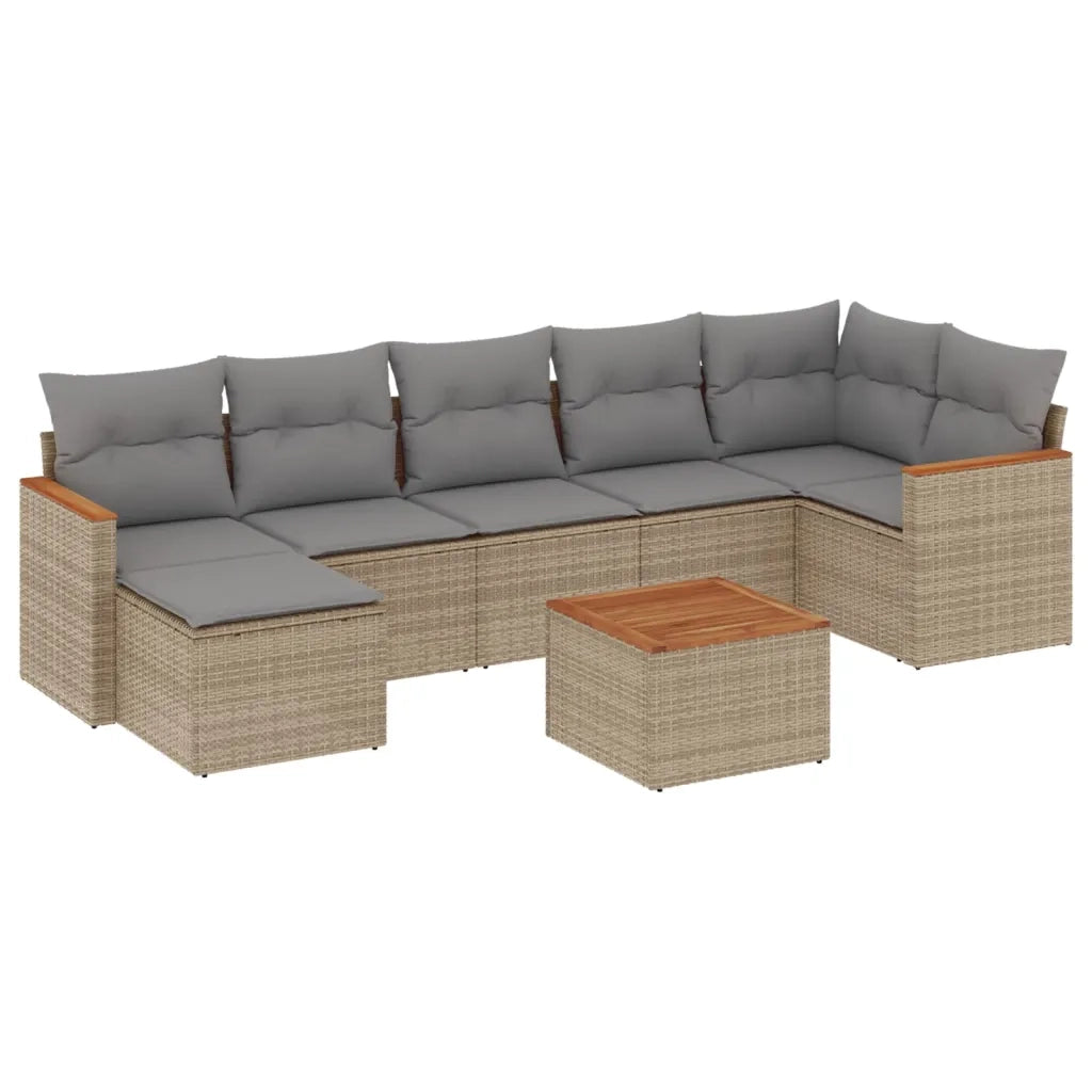 Set Divano da Giardino 8 pz con Cuscini Beige in Polyrattan