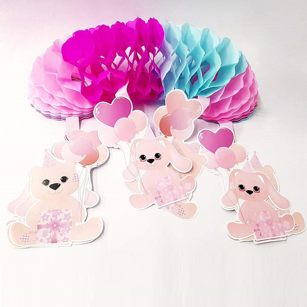 Trade Shop - Festone Con Pendente Animali Colore Rosa Azzurro 4 Metri Orsetti In Carta Festa -