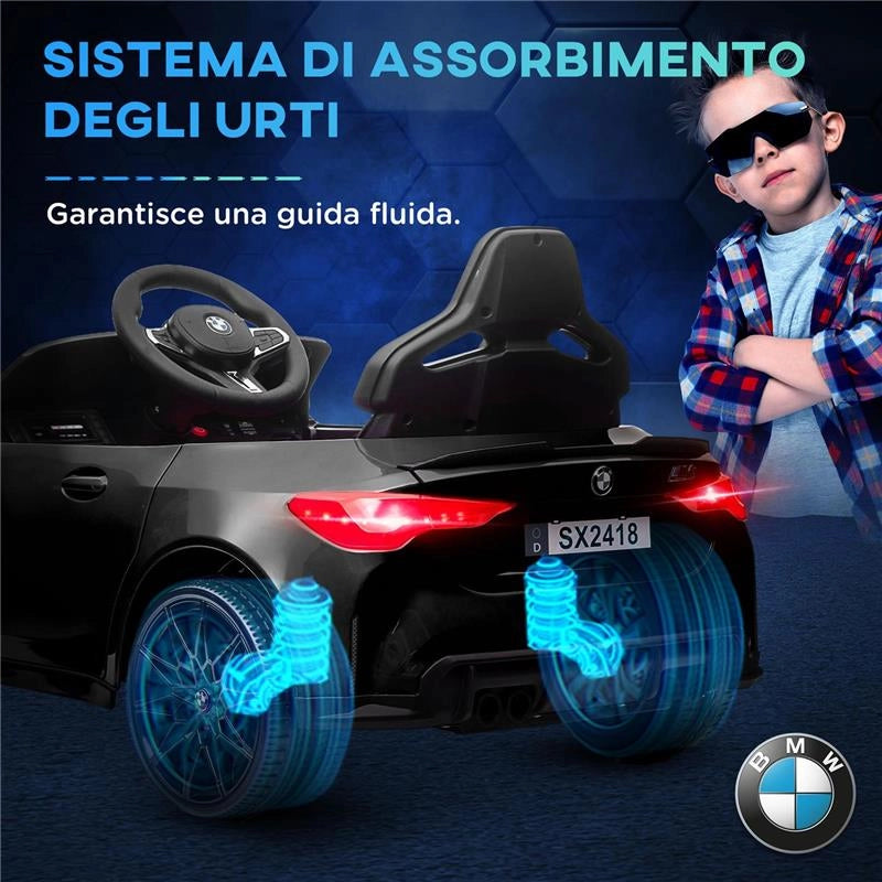 MACCHINA ELETTRICA PER BAMBINI A LICENZA BMW M4 CON TELECOMANDO, CLACSON E FARI, 108X69.5X51 CM, NERA
