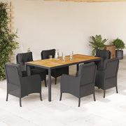 Set da Pranzo da Giardino 7 pz Nero con Cuscini in Polyrattan 3211870