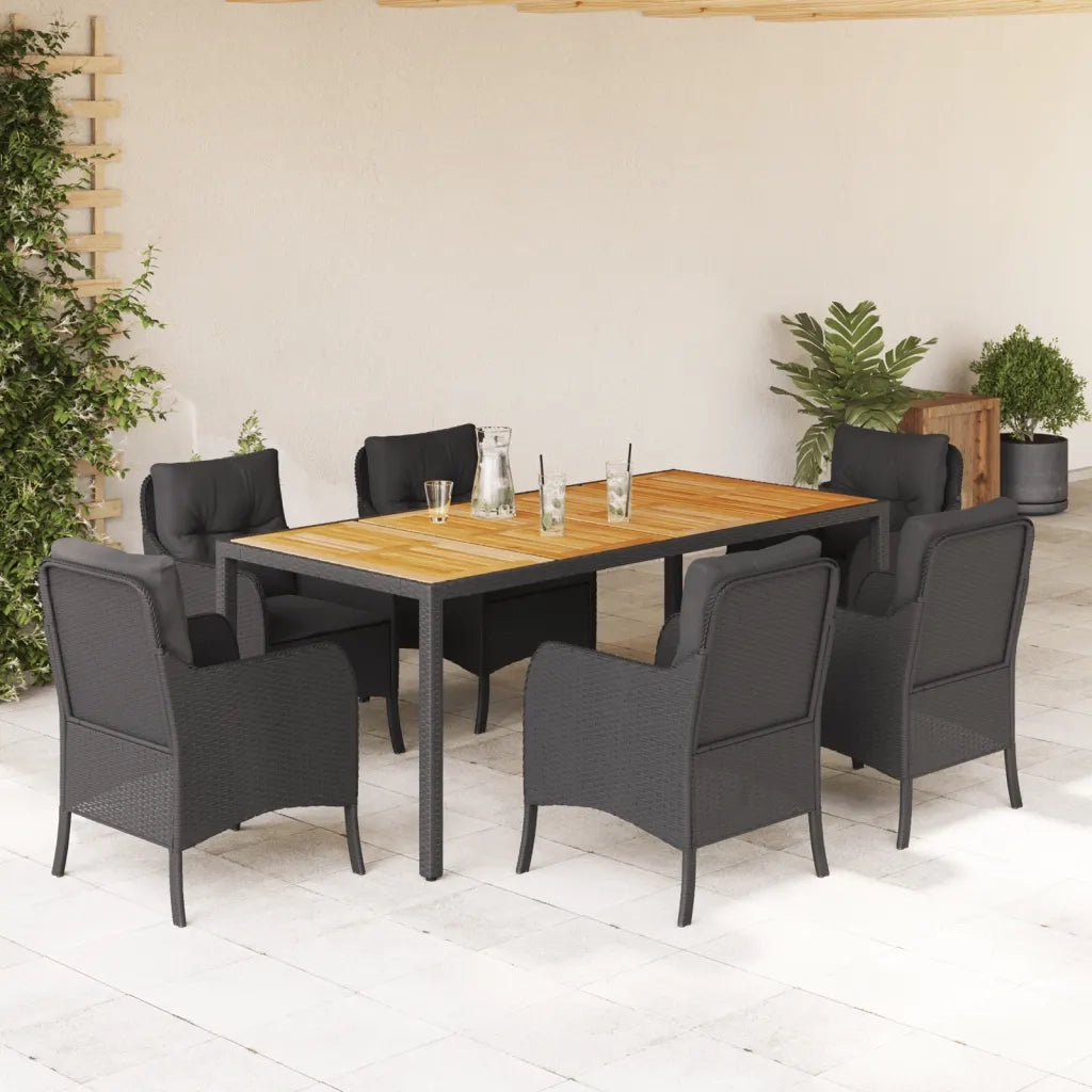 Set da Pranzo da Giardino 7 pz Nero con Cuscini in Polyrattan 3211870