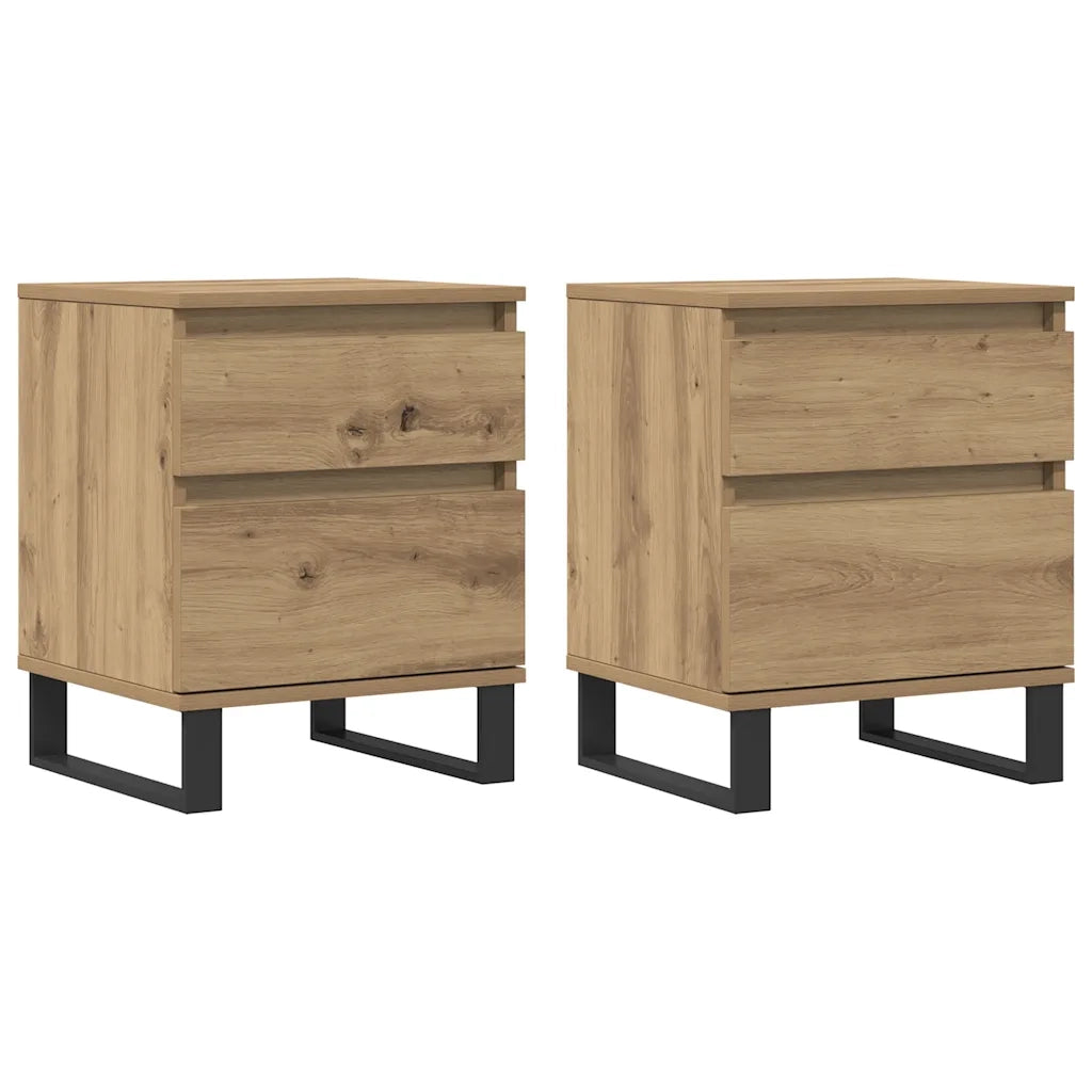 Set di 2 Comodini | Armadio da Notte | Mobiletto da notte Rovere Artigianale 40x35x50 cm Legno Multistrato