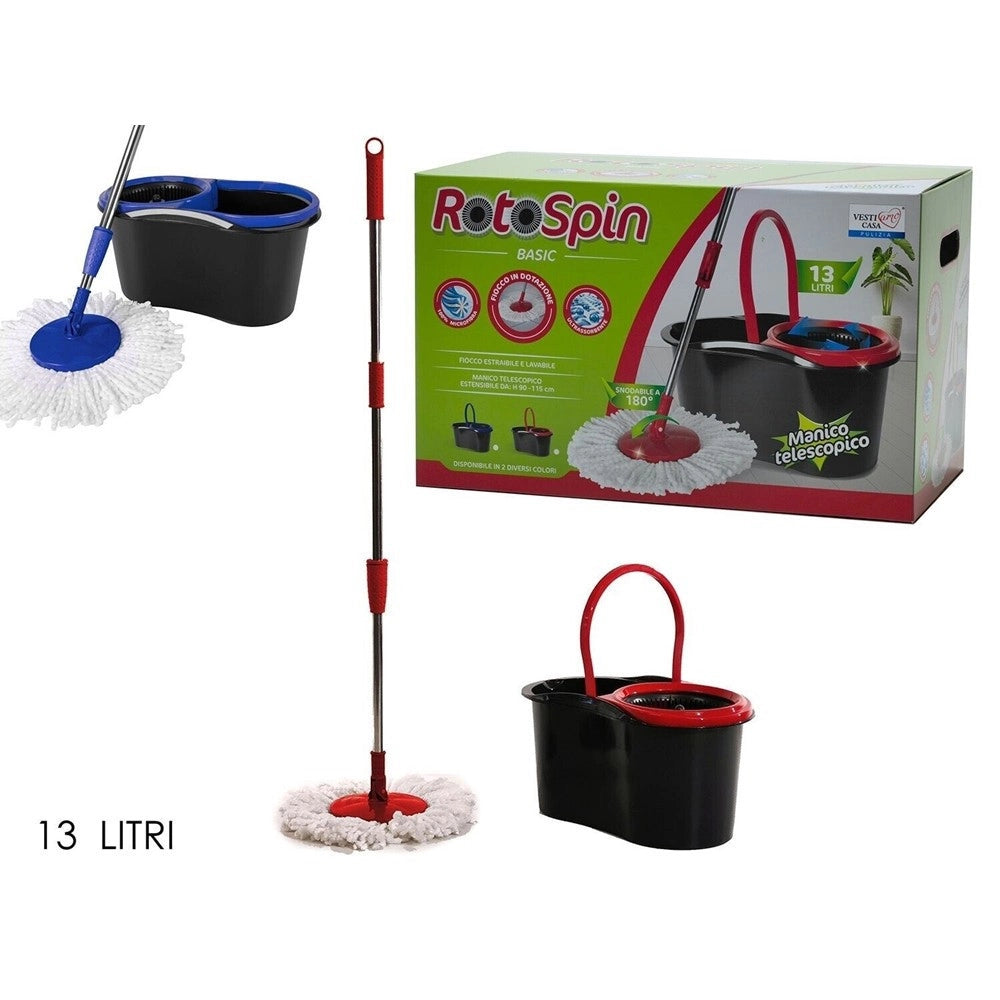 Trade Shop - Secchio Mocio Roto Spin Rotante Doppia Rotazione Manico Telescopico Cestello 13lt -