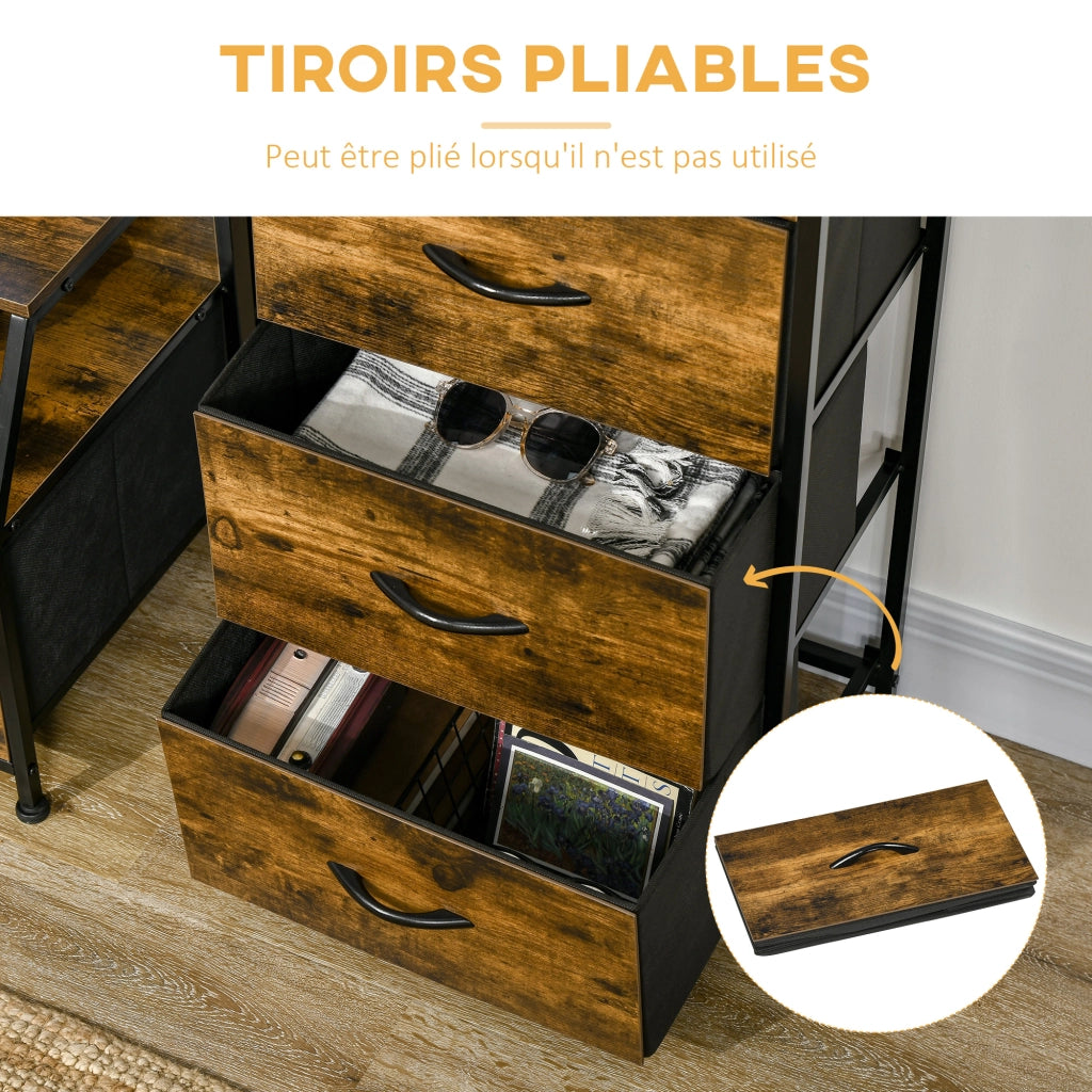 Com¨° con 3 Cassetti in Tessuto e 2 Ripiani Stile Industriale ¨C Zephmum ¨C Legno e Metallo 44x29x92