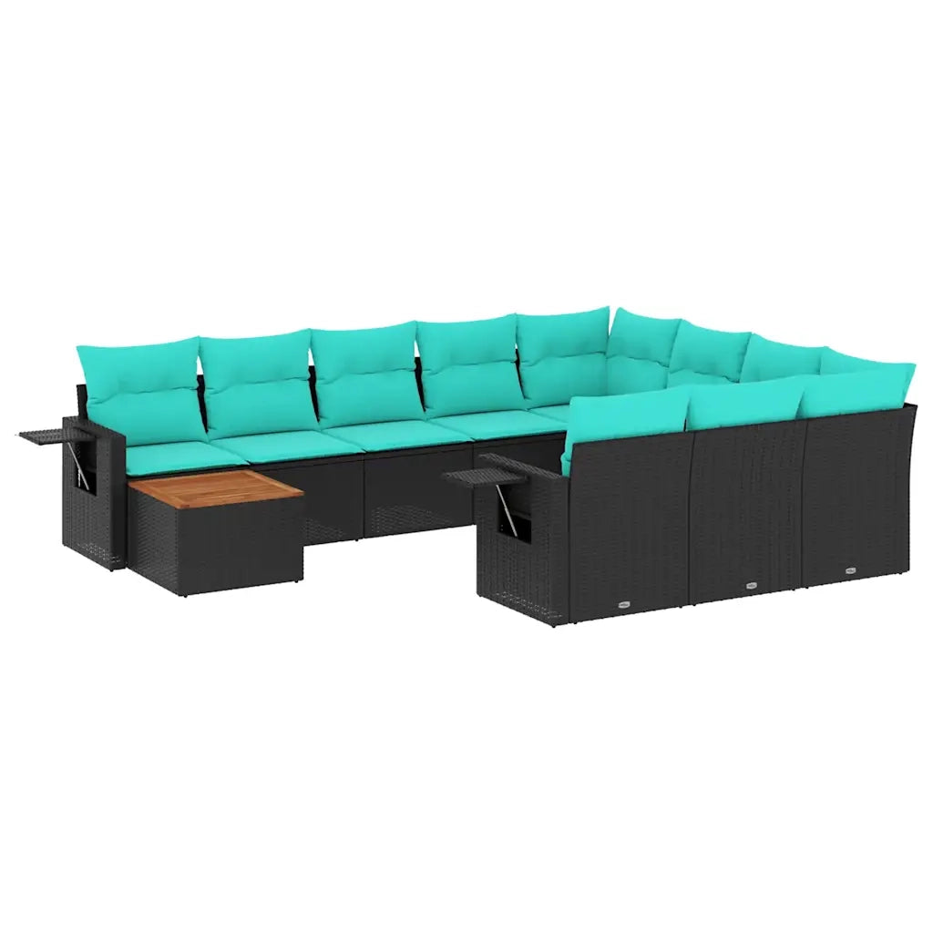 Set Divani da Giardino 11 pz con Cuscini Nero in Polyrattan 3224748