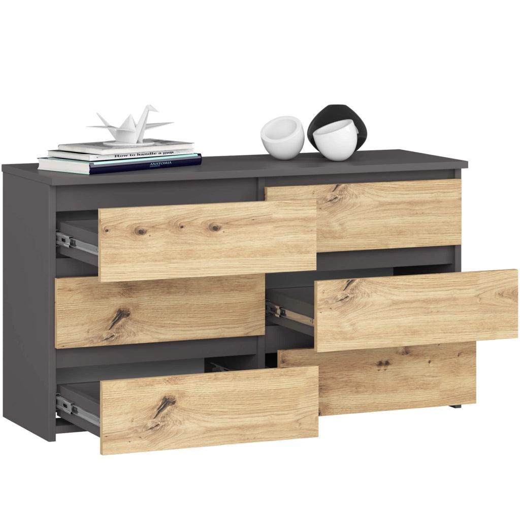 Cassettiera CL100 compatta AKORD Grigia Grafite 100 cm 6 cassetti inserto frontale Quercia Artisan 100x35x57 cm