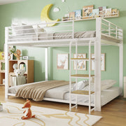 Letto a castello 140 × 200 cm con scala in legno bianco in MDF e metallo, struttura stabile e silenziosa