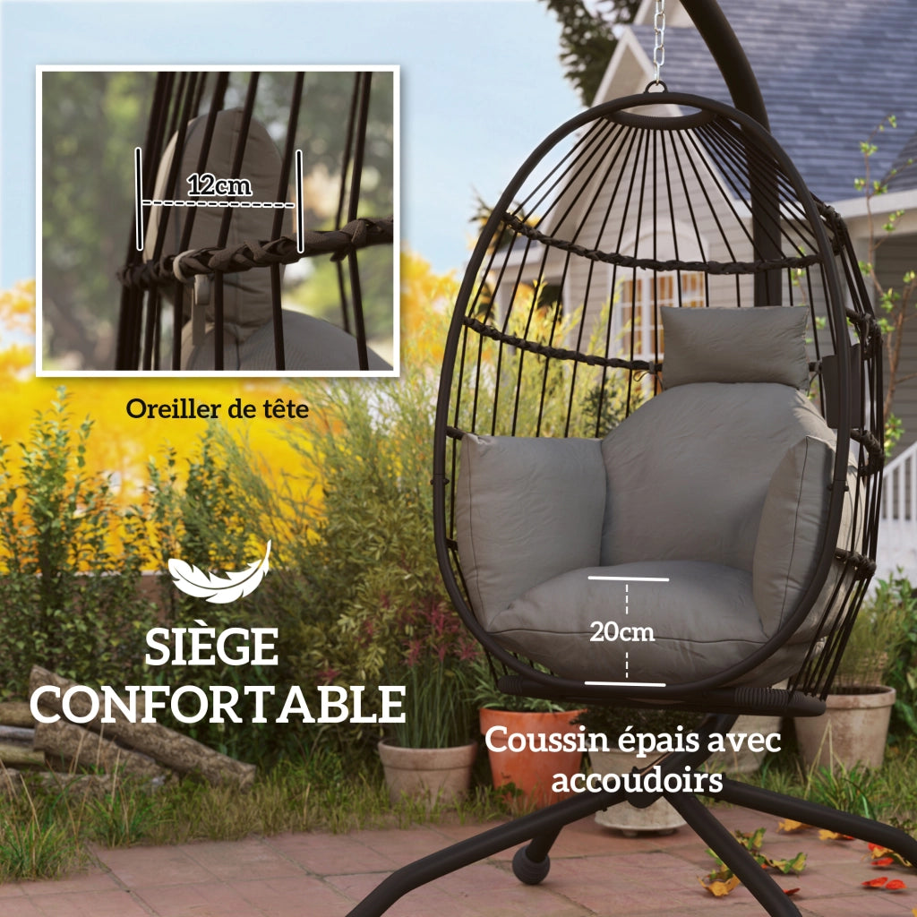 Poltrona sospesa girevole ¨C Zephmum ¨C 120x88x192cm, grigio scuro