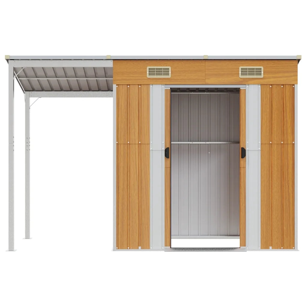 Capannone Tetto Esteso Marrone Chiaro 277x107x181cm Acciaio 364528
