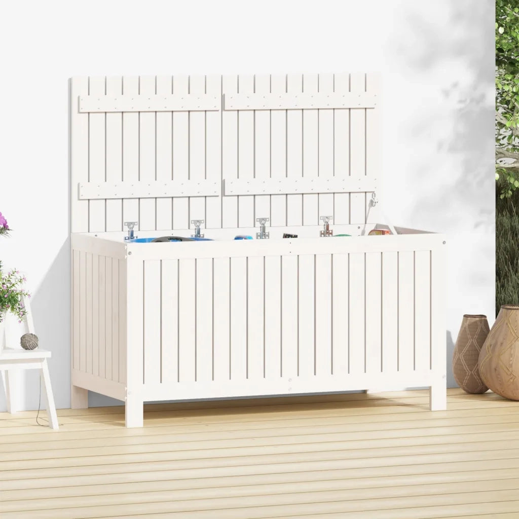 Contenitore da Giardino Bianco 121x55x64 cm Legno Massello Pino CFW4929094