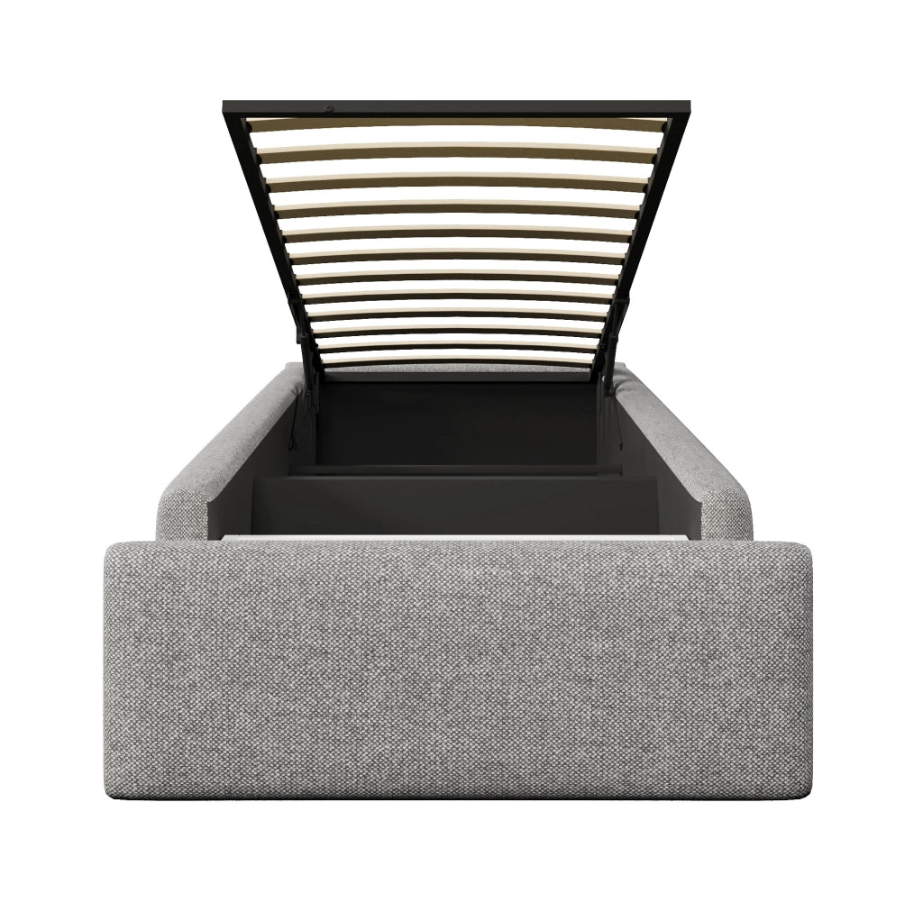 Letto imbottito 90x200 cm senza testiera con vano idraulico e cassetto grigio
