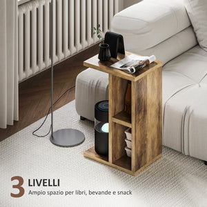 Tavolino da Salotto a Forma di C 40x30x60 cm con 3 Ripiani Marrone