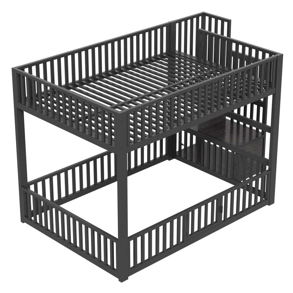 Letto a Castello 140x200 cm; 2 Posti - LED Regolabile; Scala con Contenitore - Nero