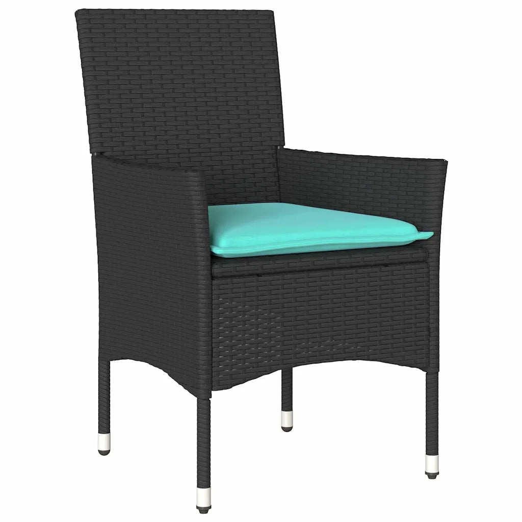 Set di tavolo e sedie con cuscino 7 pcs Nero Rattan in PE