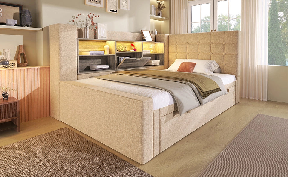 Letto con letto estraibile, illuminazione LED e ricarica integrata