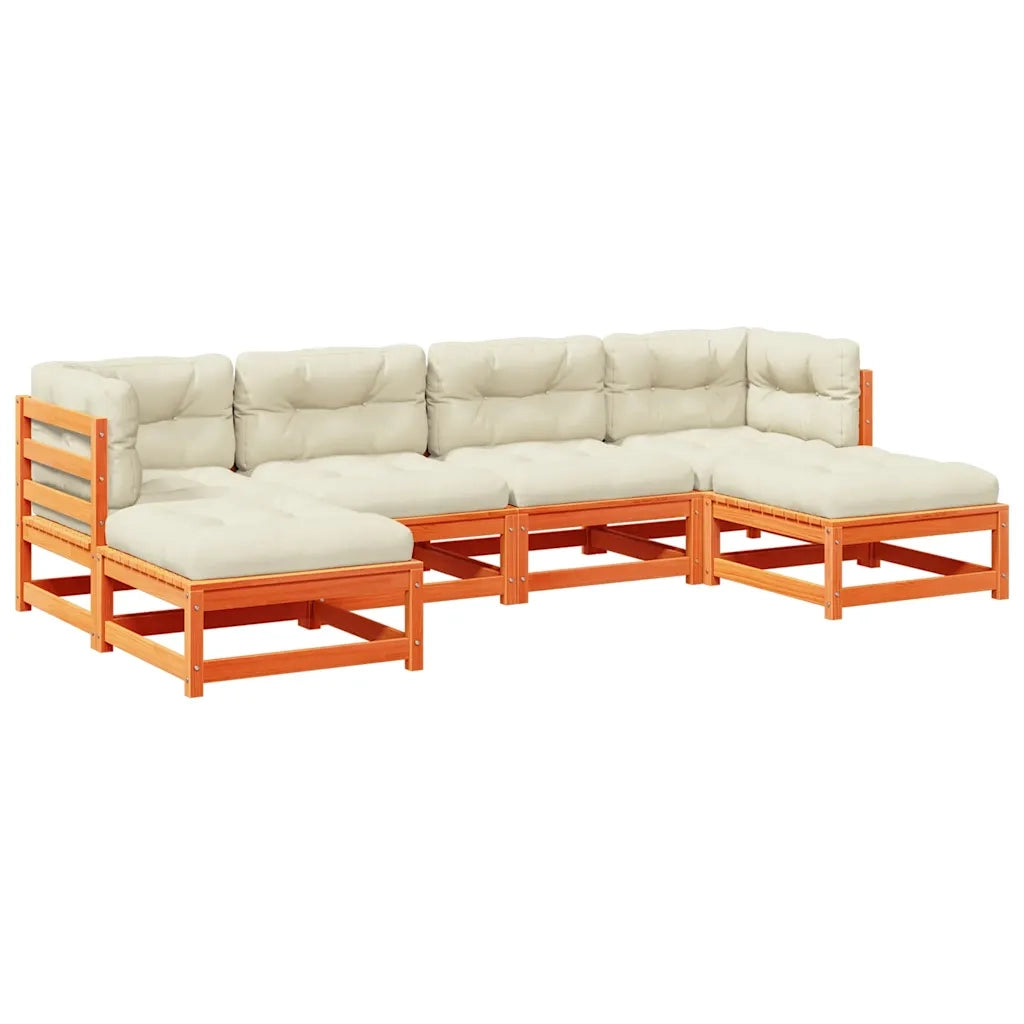 Set Divani Giardino 6pz con Cuscini Marrone Cera Massello Pino 3295819