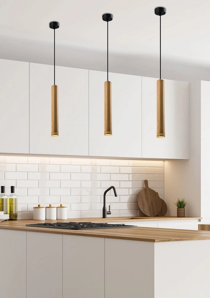 Lampada a sospensione Candellux Tubo nera legno GU10