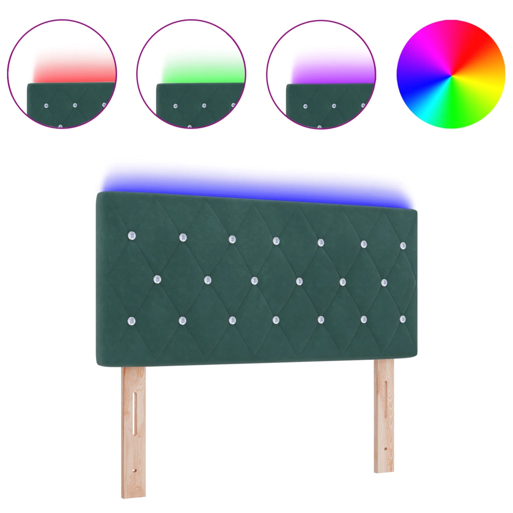 Testata LED con Bottoni in Cristallo Verde Scuro 90 cm Velluto