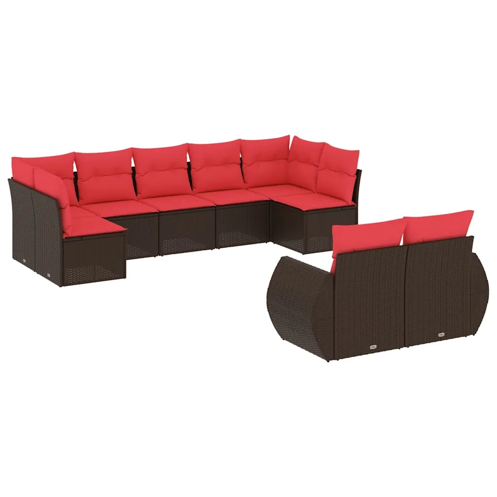 Set Divani da Giardino 9 pz con Cuscini Marrone in Polyrattan 3221823