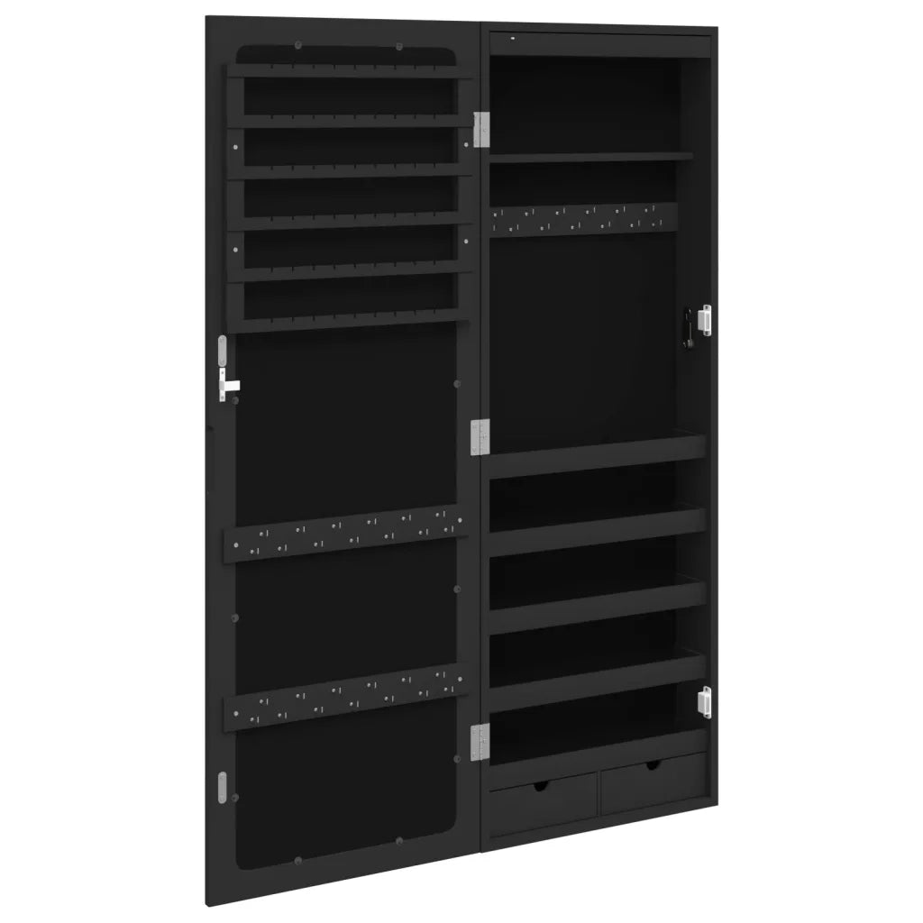 Armadio Portagioie a Specchio con Luci LED a Parete Nero CFW9568820