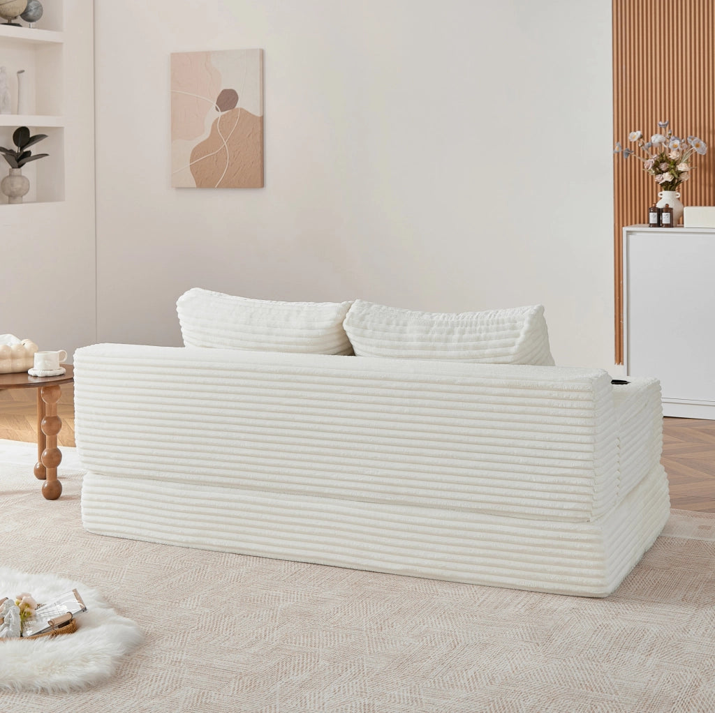 Divano letto 2-in-1 in tessuto di velluto a coste con portabicchieri e tasche laterali
