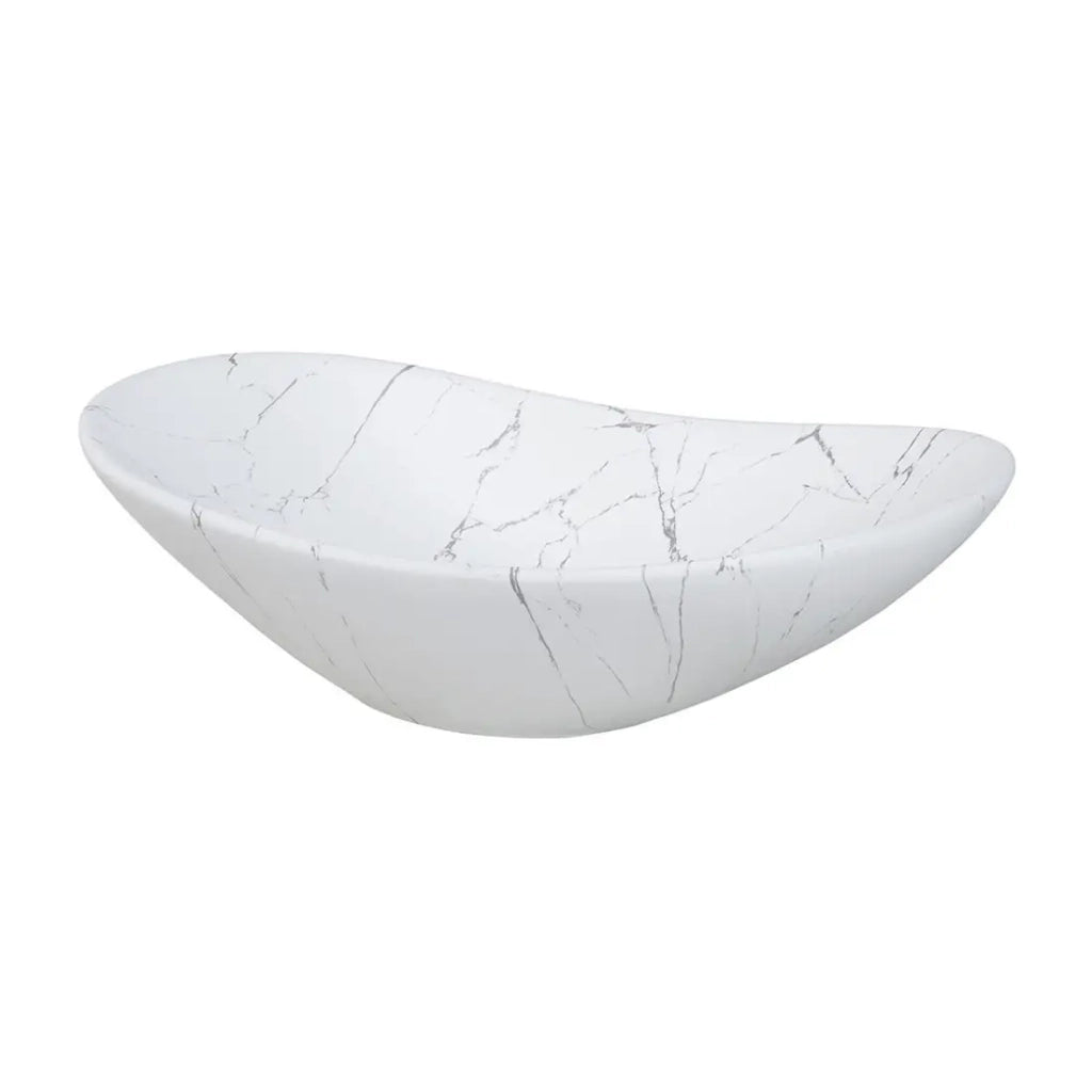 Lavabo da appoggio ovale 61,5x36 cm bianco effetto marmo in ceramica opaca
