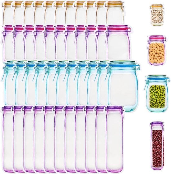 Contenitori di conservazione per Jar Mason - 40 pezzi - Sacchi di stoccaggio riutilizzabili per dolci - verdure - latte - snack - carne
